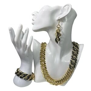 Gold‎ And Black Tone Ultra Light Weight Chunky Curb Chain Jewelry Set